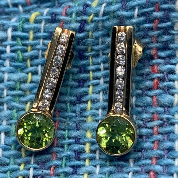 Designer Peridot & Diamonds 14K Gold post Earrings